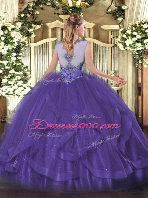 Noble Scoop Sleeveless Tulle Sweet 16 Quinceanera Dress Beading and Ruffles Lace Up