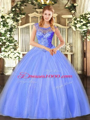 Captivating Beading Sweet 16 Dress Blue Lace Up Sleeveless Floor Length