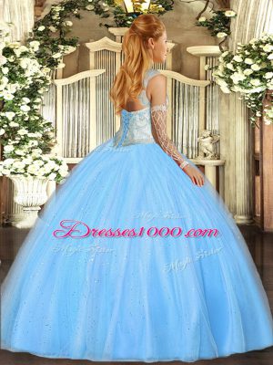 Captivating Beading Sweet 16 Dress Blue Lace Up Sleeveless Floor Length