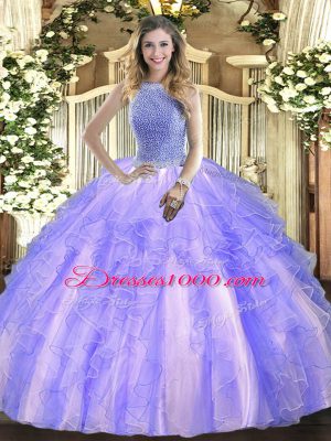 Floor Length Ball Gowns Sleeveless Lavender Quince Ball Gowns Lace Up