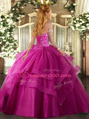 Purple Ball Gowns Embroidery and Ruffled Layers Quinceanera Dress Lace Up Tulle Sleeveless Floor Length