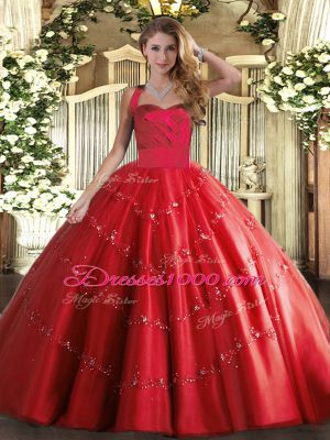 Halter Top Sleeveless Lace Up Vestidos de Quinceanera Red Tulle