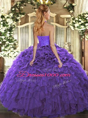 Red Ball Gowns Halter Top Sleeveless Organza Floor Length Lace Up Ruffles Sweet 16 Dresses