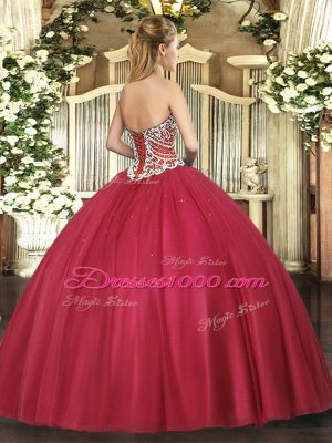 Fuchsia 15 Quinceanera Dress Military Ball and Sweet 16 and Quinceanera with Beading Sweetheart Sleeveless Lace Up