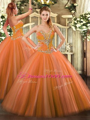 Orange Red Ball Gown Prom Dress Sweet 16 and Quinceanera with Beading Sweetheart Sleeveless Lace Up