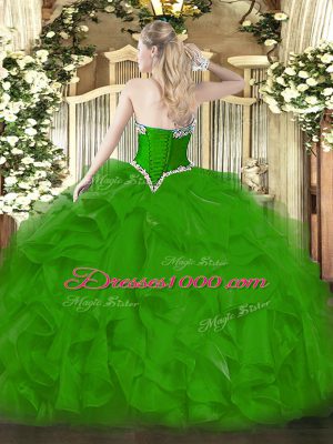 Cheap Fuchsia Ball Gowns Sweetheart Sleeveless Organza Floor Length Lace Up Beading and Ruffles Sweet 16 Dresses