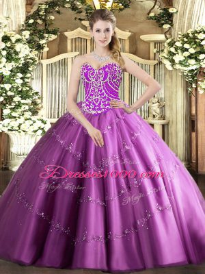 Low Price Sweetheart Sleeveless Lace Up Quinceanera Gowns Lilac Tulle