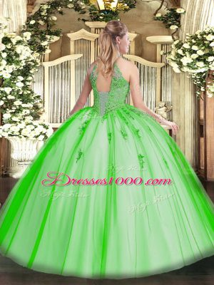 Colorful Orange Red Tulle Lace Up Vestidos de Quinceanera Sleeveless Floor Length Lace and Appliques