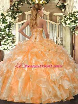 Nice Floor Length Lace Up 15th Birthday Dress Orange Red for Military Ball and Sweet 16 and Quinceanera with Beading and Ruffles