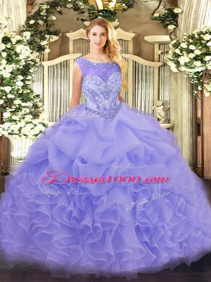 High Quality Sleeveless Beading and Ruffles Zipper Quince Ball Gowns with Lavender