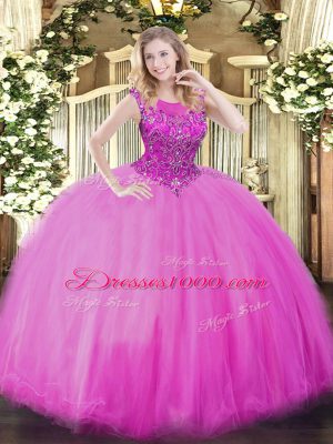 Enchanting Lilac Ball Gowns Scoop Sleeveless Organza Floor Length Zipper Beading Sweet 16 Dress