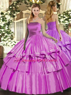 Sleeveless Floor Length Ruffled Layers Lace Up Vestidos de Quinceanera with Lilac