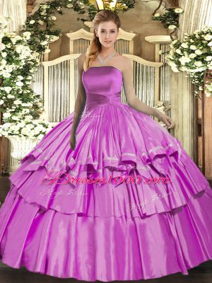 Sleeveless Floor Length Ruffled Layers Lace Up Vestidos de Quinceanera with Lilac