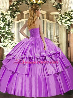 Sleeveless Floor Length Ruffled Layers Lace Up Vestidos de Quinceanera with Lilac