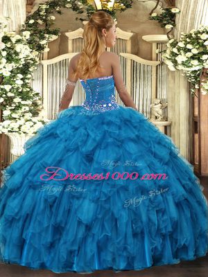 Cheap Baby Blue Ball Gowns Beading and Ruffles Sweet 16 Quinceanera Dress Lace Up Organza Sleeveless Floor Length