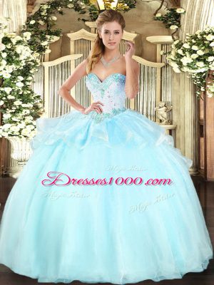 High End Sweetheart Sleeveless Quinceanera Gown Floor Length Beading Apple Green Organza