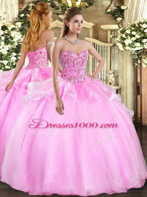 Organza and Tulle Sleeveless Floor Length Quinceanera Gown and Embroidery