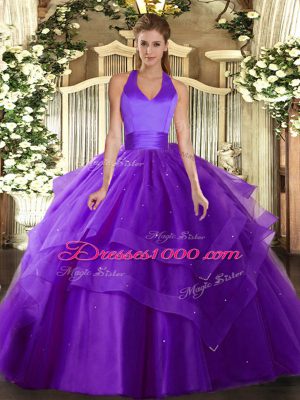 Lovely Ruffled Layers Sweet 16 Quinceanera Dress Purple Lace Up Sleeveless Floor Length