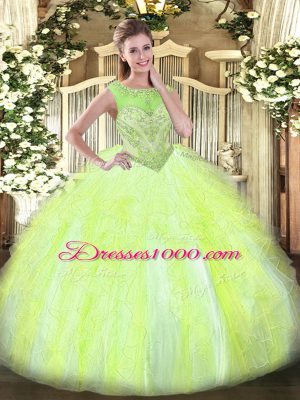Beading and Ruffles Sweet 16 Dresses Yellow Green Lace Up Sleeveless Floor Length