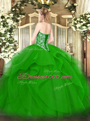 Teal Sleeveless Floor Length Beading and Ruffles Lace Up Quince Ball Gowns