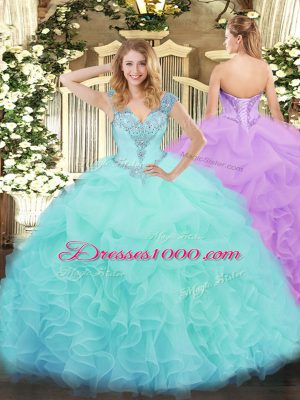 Gorgeous Organza Sleeveless Floor Length Quince Ball Gowns and Ruffles