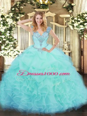 Gorgeous Organza Sleeveless Floor Length Quince Ball Gowns and Ruffles