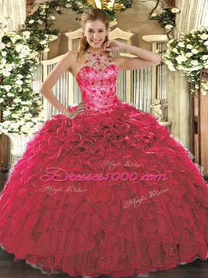 Customized Organza Sleeveless Floor Length Quinceanera Dress and Beading and Ruffles