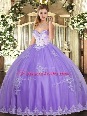 Fine Ball Gowns 15th Birthday Dress Lavender Sweetheart Tulle Sleeveless Floor Length Lace Up