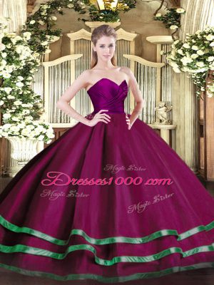 Sleeveless Floor Length Ruffled Layers Zipper Sweet 16 Dresses with Fuchsia
