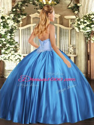 Luxury Satin Sweetheart Sleeveless Lace Up Beading Ball Gown Prom Dress in Baby Blue