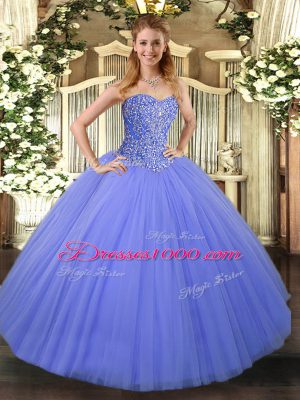 Fabulous Floor Length Lace Up Sweet 16 Dresses Blue for Military Ball and Sweet 16 and Quinceanera with Beading