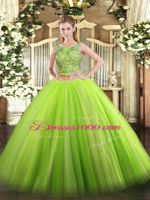 Deluxe Sleeveless Floor Length Beading Lace Up Vestidos de Quinceanera with Green