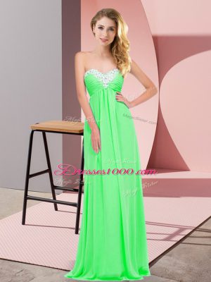Suitable Apple Green Sleeveless Floor Length Ruching Lace Up Teens Party Dress