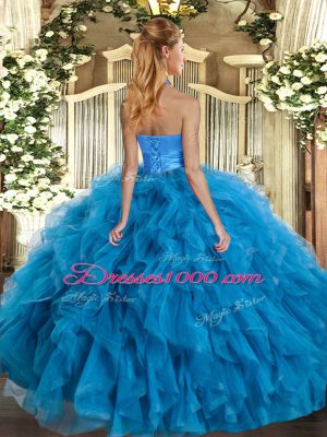 Decent Ruffles Ball Gown Prom Dress Fuchsia Lace Up Sleeveless Floor Length