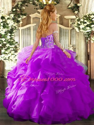 Organza Sweetheart Sleeveless Lace Up Embroidery and Ruffles Quinceanera Dress in Blue
