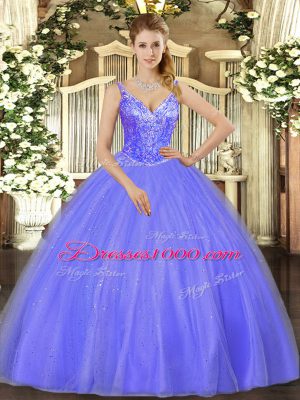 Traditional Beading Sweet 16 Quinceanera Dress Lavender Lace Up Sleeveless Floor Length
