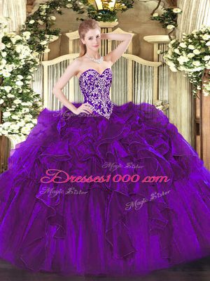 Ball Gowns Sweet 16 Quinceanera Dress Purple Sweetheart Organza Sleeveless Floor Length Lace Up