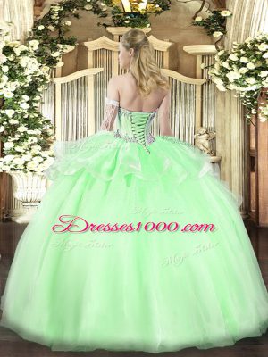 Custom Fit Lilac Ball Gowns Sweetheart Sleeveless Organza Floor Length Lace Up Beading 15th Birthday Dress