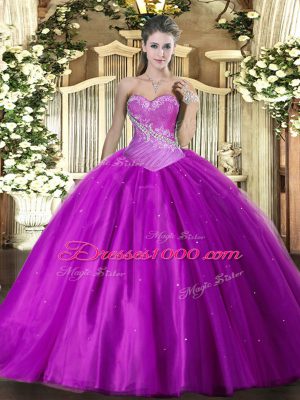 Custom Designed Tulle Sweetheart Sleeveless Lace Up Beading Sweet 16 Quinceanera Dress in Purple