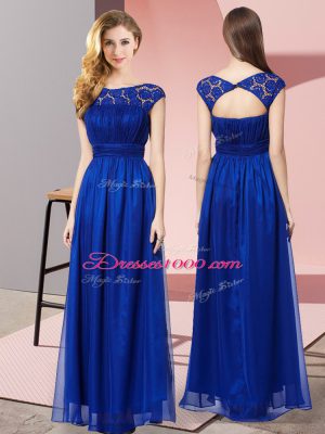 Romantic Royal Blue Empire Scoop Sleeveless Tulle Floor Length Zipper Lace Prom Dress