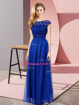 Romantic Royal Blue Empire Scoop Sleeveless Tulle Floor Length Zipper Lace Prom Dress