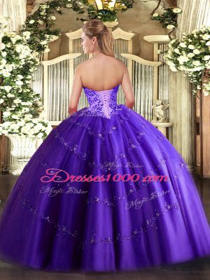 Floor Length Purple Quince Ball Gowns Sweetheart Sleeveless Lace Up