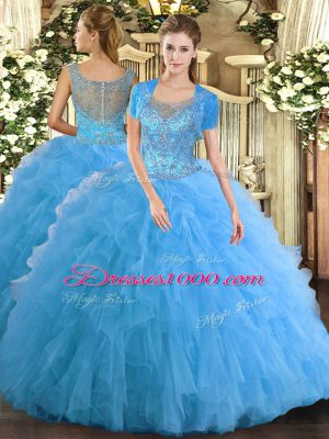 Beauteous Tulle Sleeveless Floor Length Vestidos de Quinceanera and Beading and Ruffled Layers
