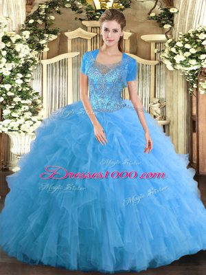 Beauteous Tulle Sleeveless Floor Length Vestidos de Quinceanera and Beading and Ruffled Layers