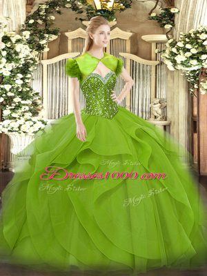Artistic Floor Length Quince Ball Gowns Tulle Sleeveless Beading and Ruffles