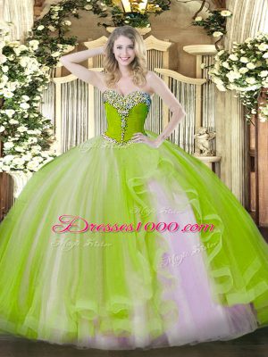 Yellow Green Sweet 16 Dresses Military Ball and Sweet 16 and Quinceanera with Beading and Ruffles Sweetheart Sleeveless Lace Up