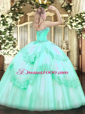 High End Yellow Green Lace Up Sweetheart Beading Quince Ball Gowns Tulle Sleeveless