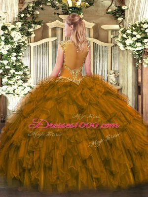 Suitable Scoop Sleeveless Organza Quinceanera Gown Beading and Ruffles Zipper