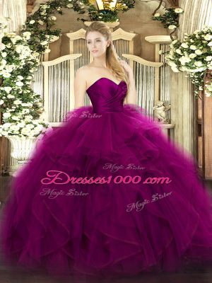 Luxurious Sleeveless Floor Length Ruffles Zipper 15 Quinceanera Dress with Fuchsia