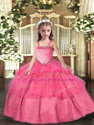 New Arrival Sleeveless Appliques and Ruffled Layers Lace Up Little Girls Pageant Dress Wholesale